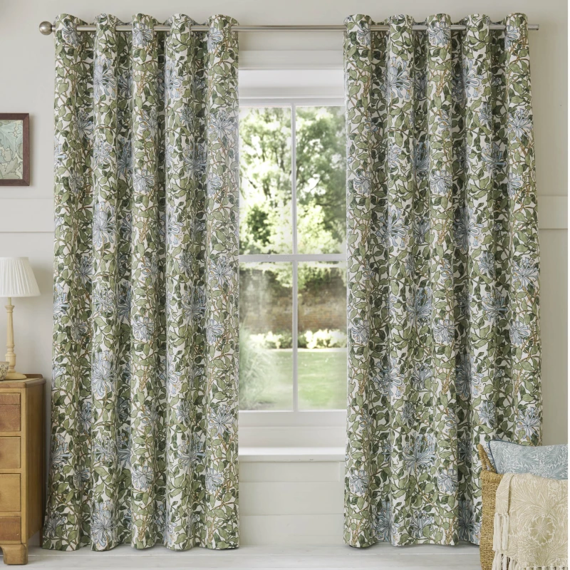 Image of William Morris At Home Honeysuckle Ready Made Eyelet Blackout Curtains Powder Blue