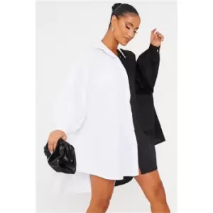 Image of I Saw It First Black & White Oversized Spliced Shirt Dress - Black