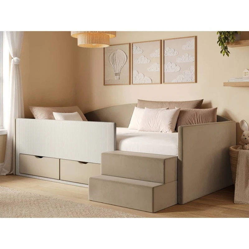 Image of Flair Elisa Velvet Storage Low Sleeper Bed with Beige Cord Size: Single Beige Unisex Single