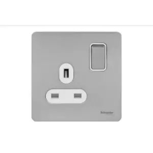 Image of Schneider Electric Ultimate Screwless Flat Plate - Switched Single Power Socket, 13A, GU3410WSS, Stainless Steel with White Insert