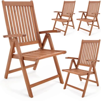 Image of Casaria - Deuba Garden Chair Vanamo FSC -certified Eucalyptus Wood Foldable Chair High-back Garden Furniture 4 Pcs Set