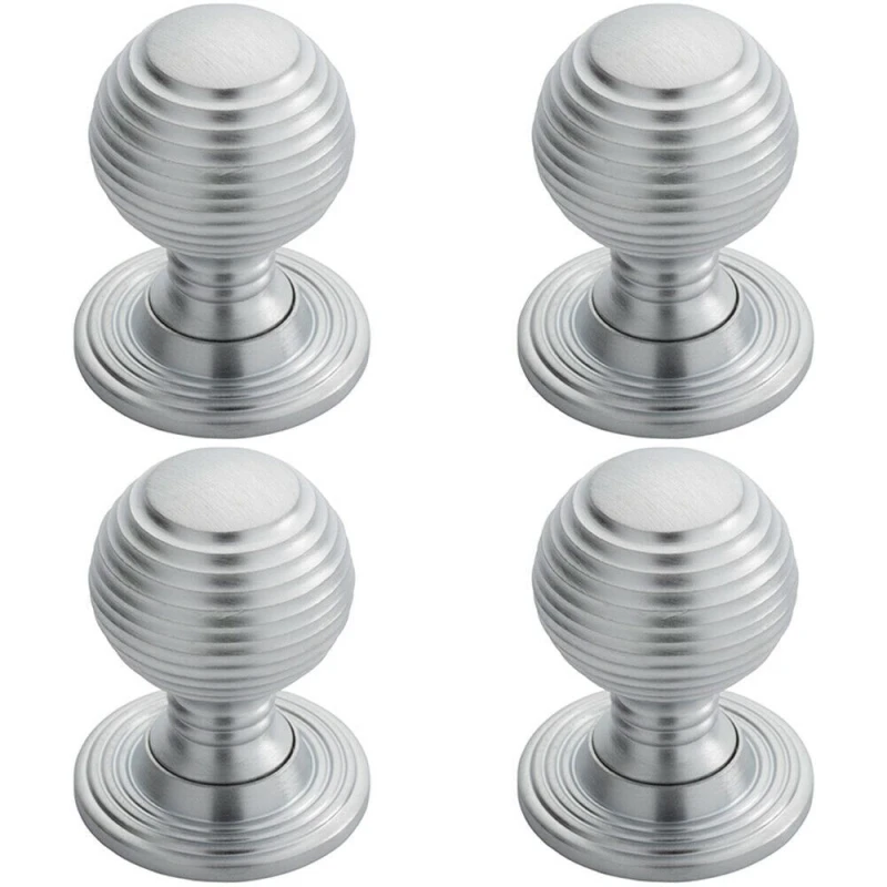 Image of Loops 4x Textured Reeded Ball Cupboard Door Knob 35mm Dia Satin Chrome Handle Multi unisex
