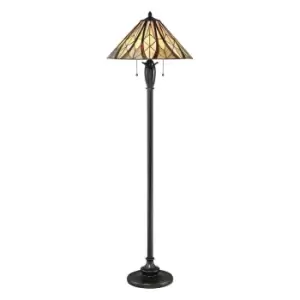 Image of Floor Lamp Tiffany Style Coloured Shade Criss Cross Valiant Bronze LED E27 60W