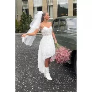 Image of I Saw It First White Embellished Floral Cami Dip Hem Skater Dress - White