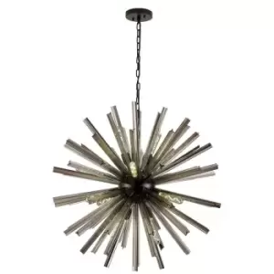Image of Luminosa Hornby 16 Light E27, Round Ceiling Pendant Matt Black, Smoke Glass