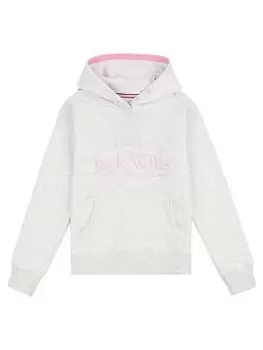 Image of Jack Wills Girls Script Hoodie - Oatmeal Heather, Off White, Size Age: 14-15 Years, Women