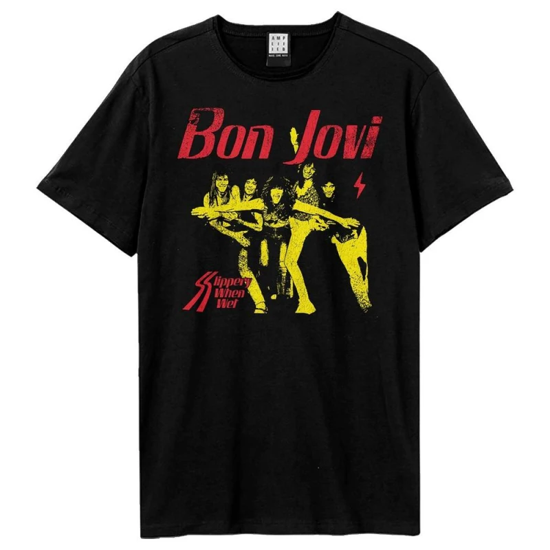 Image of Amplified Mens Slippery When Wet Bon Jovi T-Shirt in True Black Size: Small True Black Male S