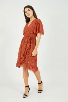Image of Rust Dash Print Wrap Dress