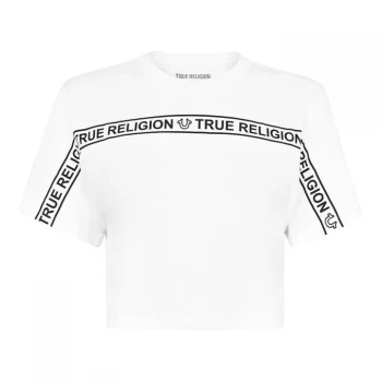 Image of True Religion Cropped Tape T Shirt - White 1700