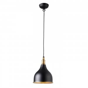 Image of 1 Light Dome Ceiling Pendant Solid Brass, Matt Black, E27
