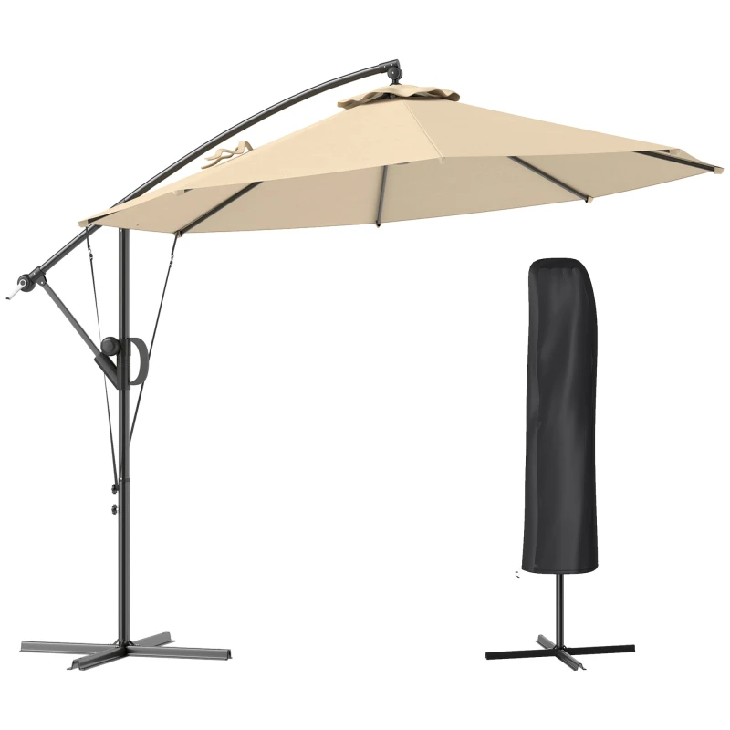 Image of Outsunny 3(m) Cantilever Banana Parasol with Cover Wind Strap UPF50+Khaki 84D-422V00KK