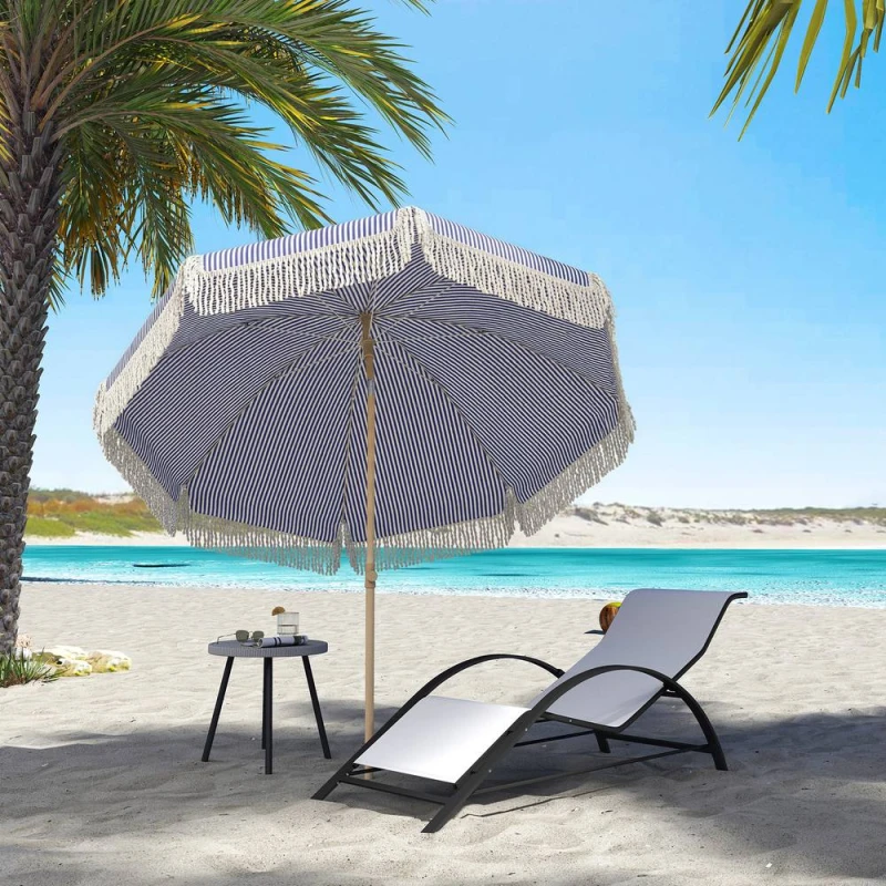 Image of Outsunny 1.7 M Beach Umbrella, Adjustable Height Portable Parasol, Blue