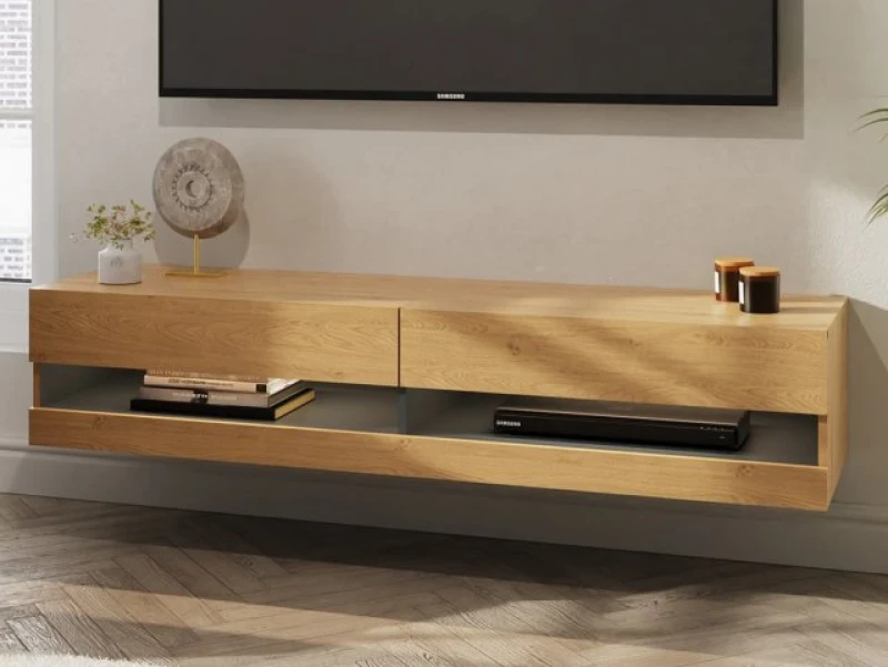 Image of GFW Leon 180cm Oak and Anthracite TV Cabinet With LED Lighting