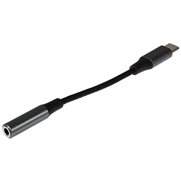 Image of Maplin Maplin USB-C to 3.5mm Female Jack Headphone Aluminium Braided Adapter Cable - Black, 5cm 376PAM