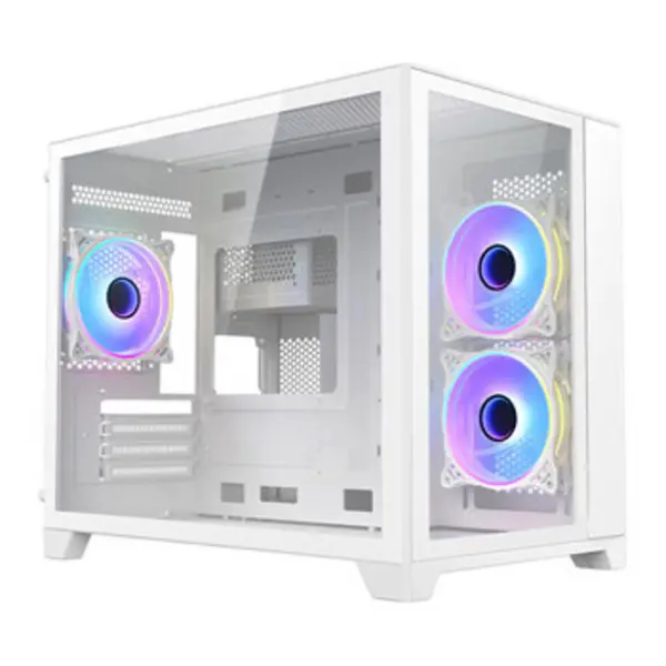 Image of VIDA Vida Akira White ARGB Gaming Case w/ Glass Front & Side Micro ATX 3x ARGB Fans 6-Port ARGB PWM Fan Hub AKIRA-WHT