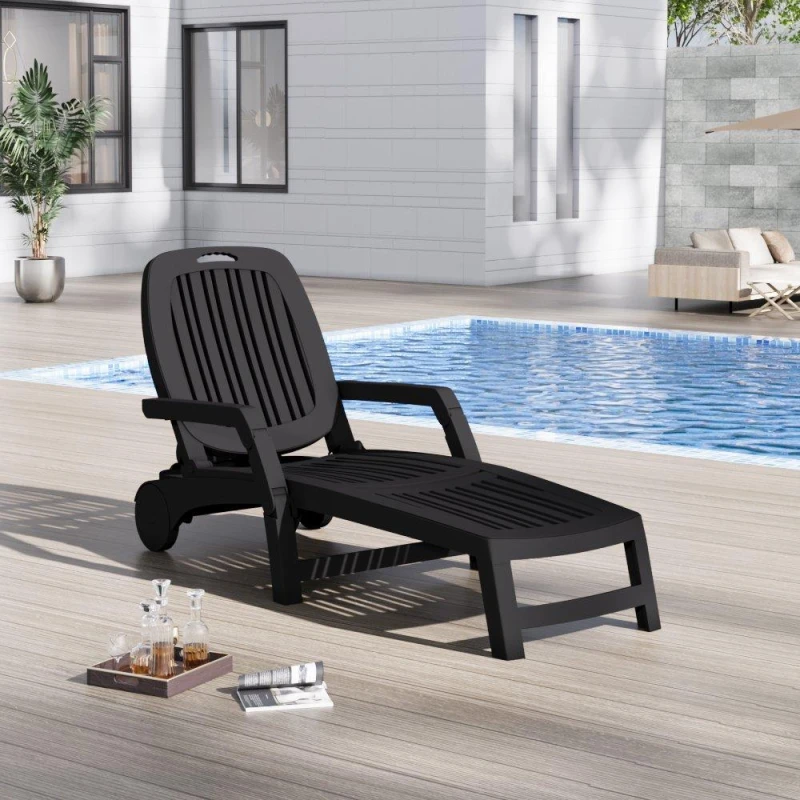 Image of Breeins Outdoor Folding Lounge Chair Recliner with Wheels Black unisex One size