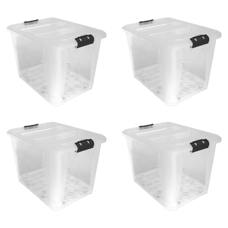 Image of JVL Clip Lid Plastic S/Box 6Wheels - 60L S/4 Hard Storage 60L Clear 39896669000