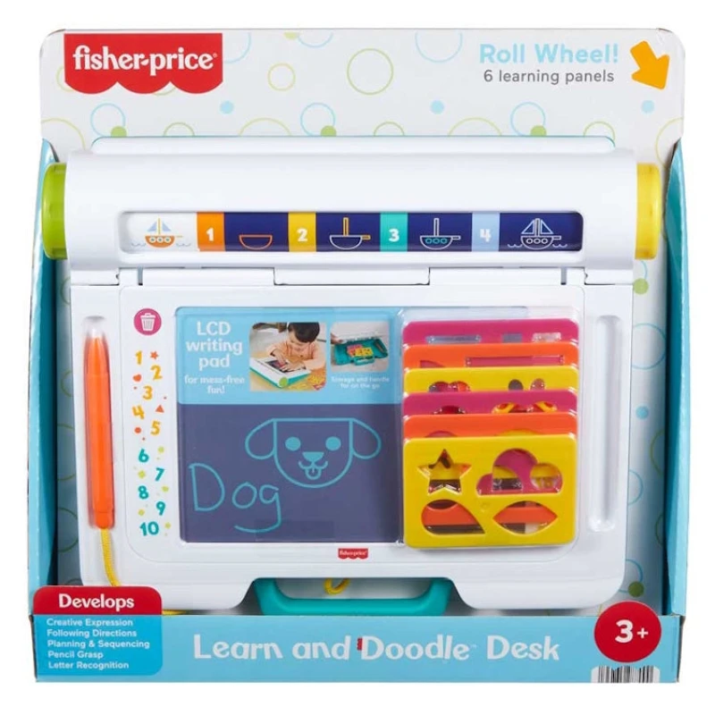 Image of Fisher-Price Preschool Toy Learn & Doodle Desk Mess-Free Writing & Drawing Tablet with LCD Screen for Travel Creative Play Kids Ages 3+ Years JDL70