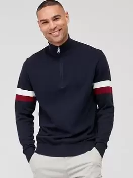 Image of Tommy Hilfiger Global Stripe Zip Neck Jumper, Blue Size M Men