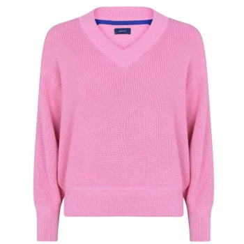 Image of Gant Gant Ribbed V Knit - Pink