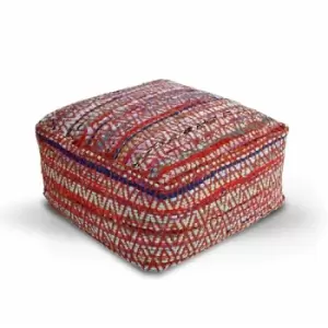 Image of Multicolour Chindi Design Bean Filled Pouffe Large 60 x 60 x 30cm - Multi Red - Homescapes
