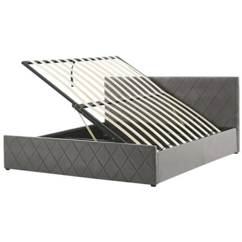 Image of Beliani Ottoman Bed Velvet Rochefort 180 X 200 Cm (Eu Super King) Grey