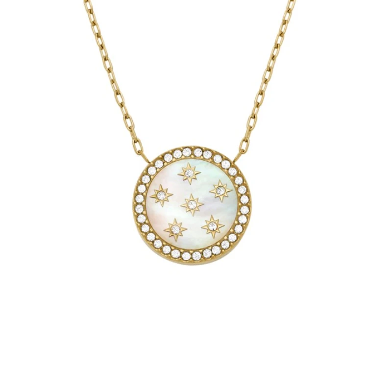 Image of Fossil JF04865710 Yellow Tone Mother Of Pearl And CZ Necklace - J49377
