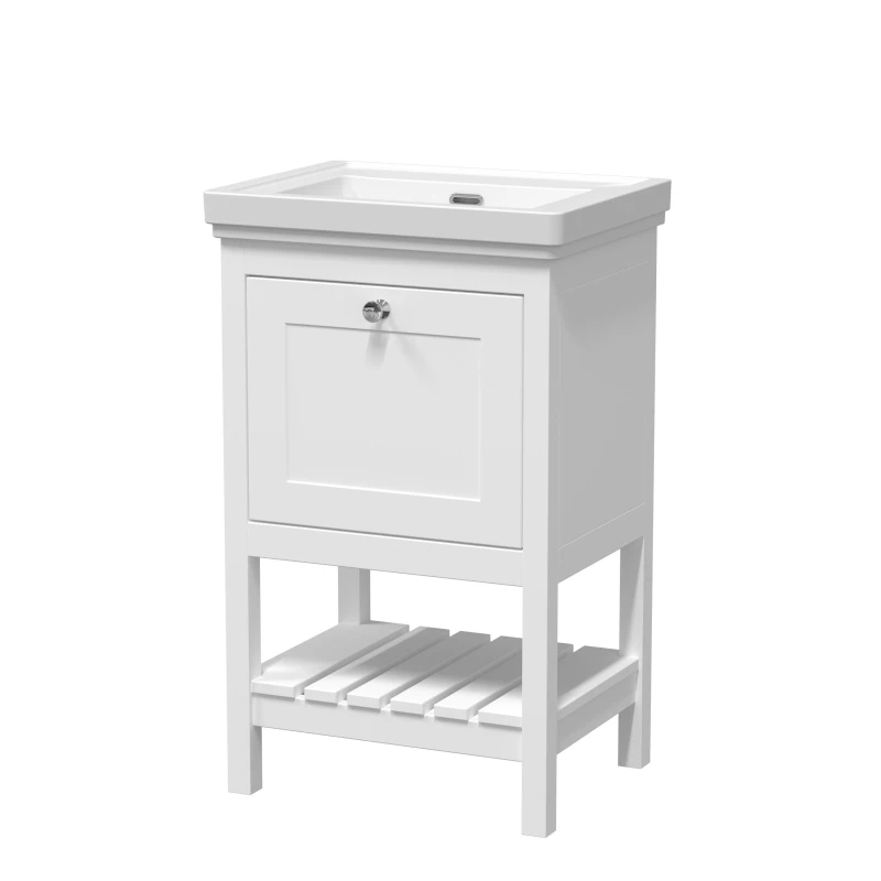 Image of Balterley Floor Standing 1 Drawer Vanity 0 Tap Hole Fireclay Basin White 500mm White