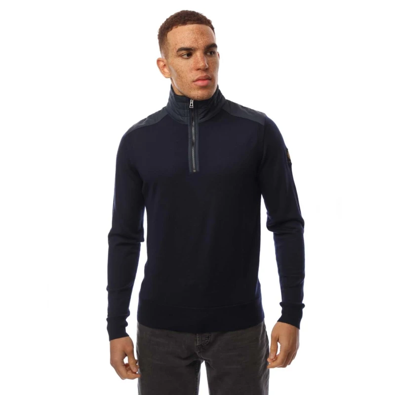 Image of Belstaff Kilmington 1/4 Zip Jumper Washed Navy