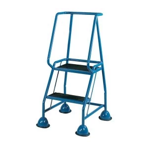 Image of Mobile Steps on Retractable Castors Double Handrails Two Tread Blue
