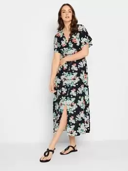 Image of Long Tall Sally Floral Split Front Dress - Multi , Black, Size 10, Women