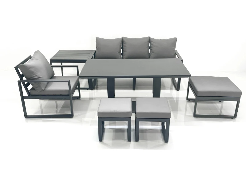 Image of Fimous 7 Seater Garden Sofa Set Aluminium Furniture Rising Dining Tabe Set with Chair 3 Footstool Side Table Dark Grey Dark Grey Unisex