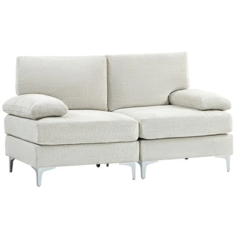 Image of Homcom 2 Seater Sofa Modern Loveseat W/ Metal Legs - White 83B-003V70CW
