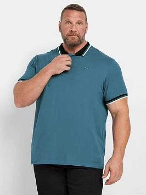Image of BadRhino BadRhino Men Tipped Polo Shirt in Teal Size: 5-6X-Large Teal 5-6XL Male 5063111857685