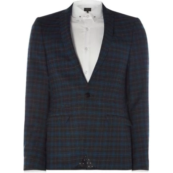 Image of Label Lab Axl SB1 Peak Lapel Check Skinny Suit Jacket - Charcoal