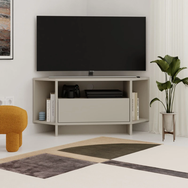 Image of Decortie Viva' Modern Corner TV Unit for 34" TVs in Light Stone Size: 1 Pack Light Stone Unisex 1 Pack