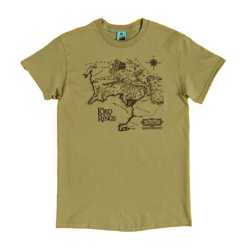 Image of The Lord of the Rings Mens Middle Earth Map T-Shirt in Khaki Size: Medium Khaki Male M