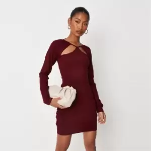 Image of Missguided Halterneck Ruched Cut Out Long Sleeve Knit Mini Dress - Red