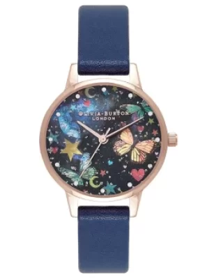 Image of Olivia Burton Ladies Midi Night Garden Butterflies Navy and Rose...