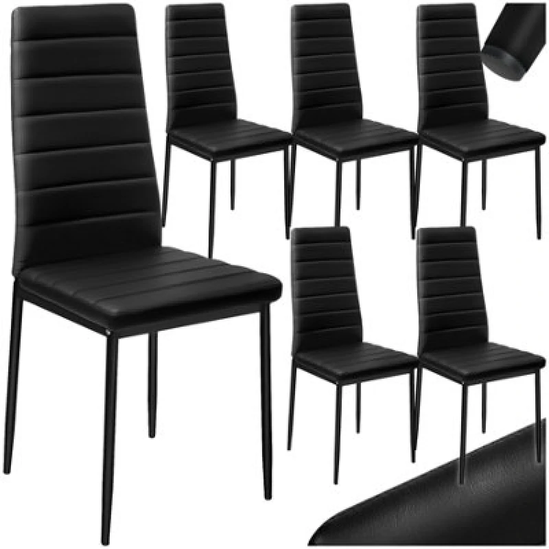 Image of Tectake Set Of 6 Dining Chairs - High Backrest, Padded, Synthetic Leather - Black