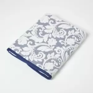 Image of HOMESCAPES Damask 100% Turkish Cotton 600 GSM Bath Sheet, Navy - Navy