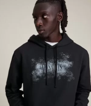 Image of AllSaints Mens Shadow Stamp Hoodie, Jet Black, Size: S
