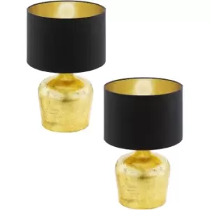 Image of 2 PACK Table Lamp Gold Base Black Fabric Shade with Gold Inner Bulb E27 1x60W
