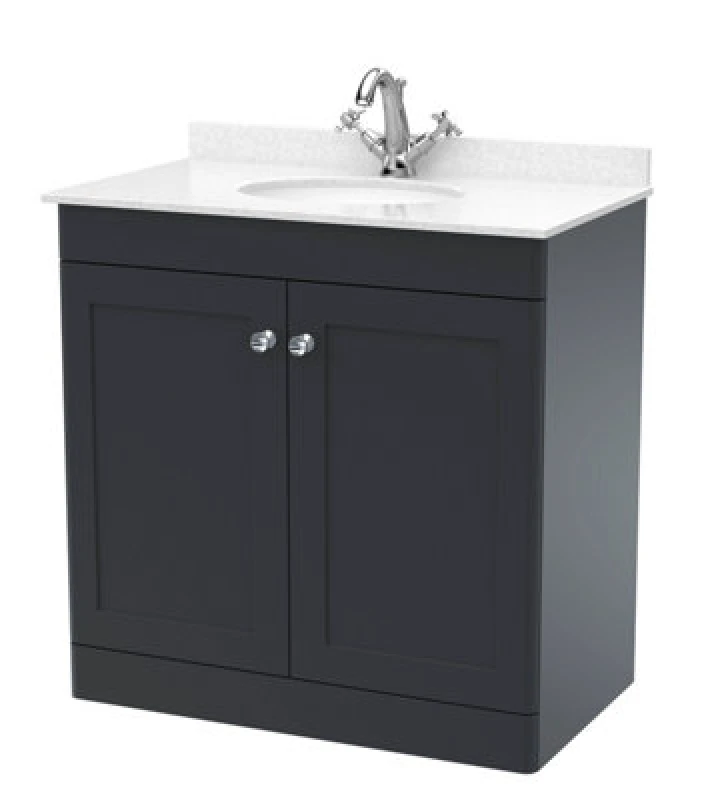 Image of Nuie Classique Floor Standing 2 Door Unit & 1 Tap Hole White Marble Top With Oval Basin