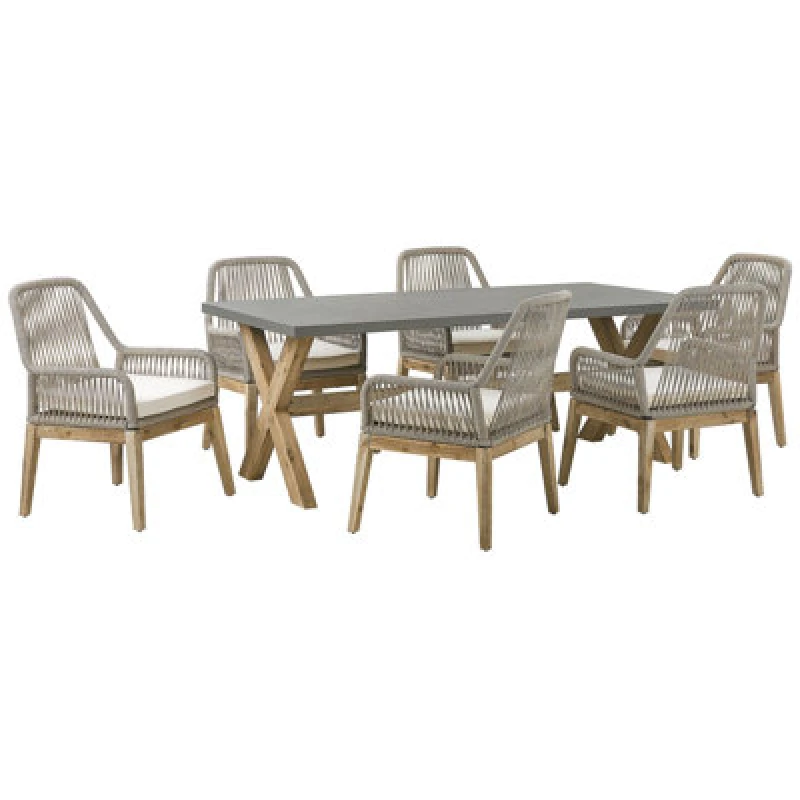 Image of Beliani Garden Dining Set 6 Seater Olbia With Cushions Concrete Beige