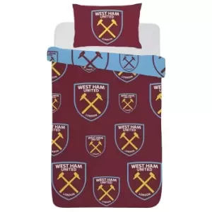 Image of West Ham United FC Duvet Cover Set (Single) (Brown/Blue)