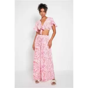 Image of I Saw It First Pink Animal Print Wide Leg And Crop Top Set - Pink