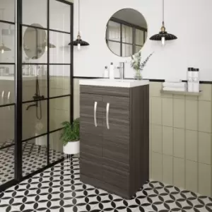 Image of Nuie - Athena Floor Standing 2-Door Vanity Unit with Basin-3 500mm Wide - Anthracite Woodgrain