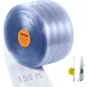 Image of VEVOR Strip Curtain, 150' Length x 8" Width x 0.08" Thickness, Clear Ribbed PVC Curtain Strip Door Bulk Roll, Plastic Door Strips for Doorways of
