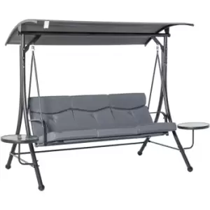 Image of Outsunny - 3 Seat Garden Swing Chair Steel w/ Adjustable Canopy and Coffee Tables - Grey